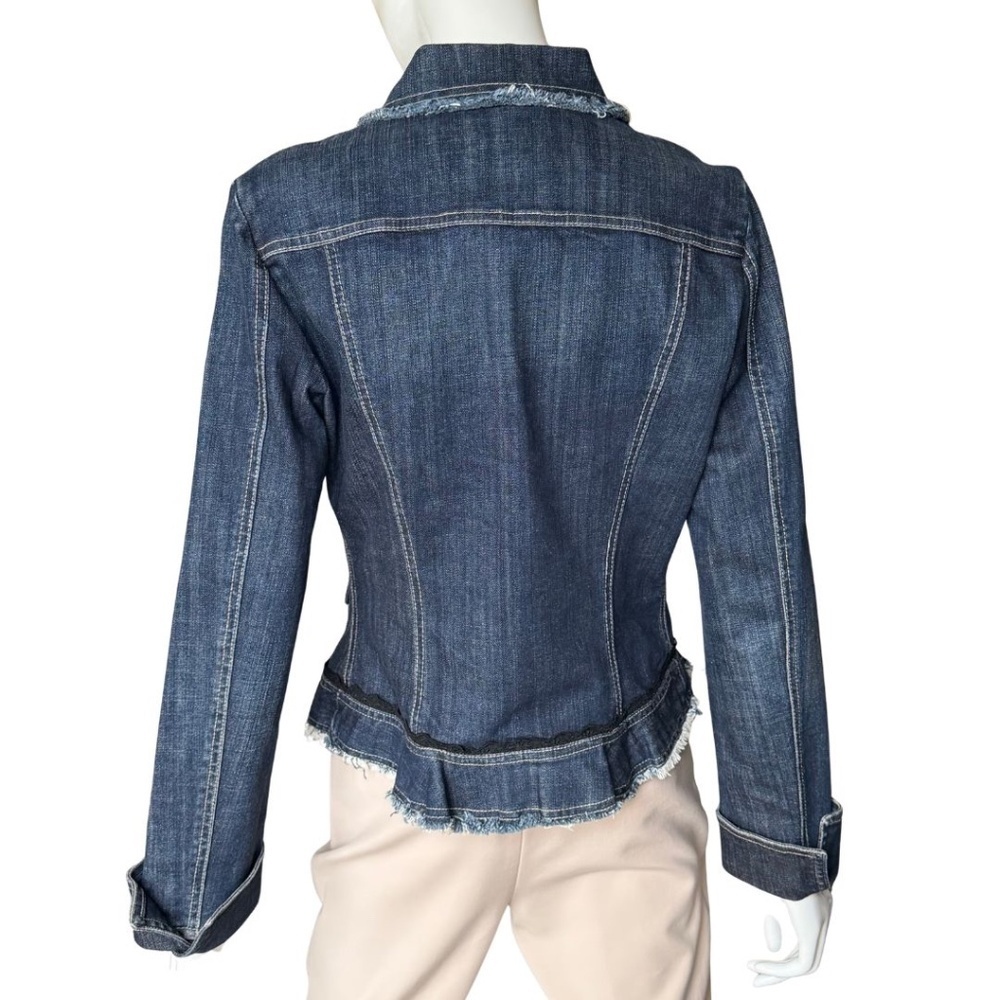 Cache Denim Jacket With Rhinestone Buttons And Black Lace Trim Size 10 - Picture 5 of 5